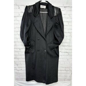 Vtg 80s Billi By Billycoat Black Long Wool Trench Power Pea Coat Sz XL **read**